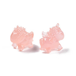 Розовый Непрозрачные шарики cmолы, имитация нефрита, единорог, туманная роза, 18x23x14.5 мм, отверстие : 1.5 мм