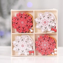 Mixed Color Christmas Wooden Box Set Pendant Decoration, for Christmas Tree Hanging Ornaments, Snowflake, Mixed Color, 60mm, 12pcs/set
