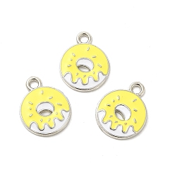 Yellow Alloy Enamel Pendants, Donut Charm, Platinum, Yellow, 19x15x2mm, Hole: 2mm