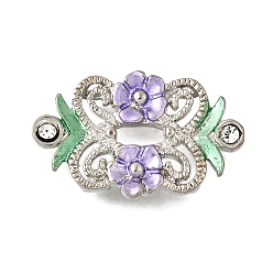 Лиловый Латунные хрустальные стразы цветы многорядные звенья, Эмаль стиле, без кадмия и без свинца, стойки покрытие, платина, сирень, 17x27x5 мм, отверстие : 2 мм