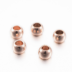 Rose Gold Ion Plating(IP) 304 Stainless Steel Beads, Round, Rose Gold, 2x1.2mm, Hole: 1mm