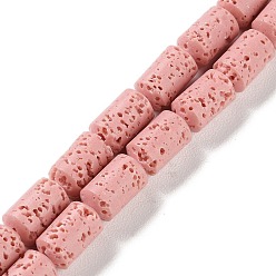 Pink Нити синтетических бусин, окрашенных в лавовый камень, колонка, розовые, 10~10.5x6 мм, отверстие : 1 мм, около 38 шт / нитка, 15.24'' (38.7 см)