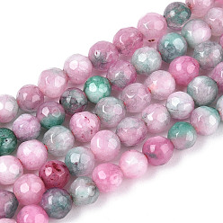 Бледно-Розовый Окрашенные природные белый нефрит бисер пряди, круглые, граненые, розовый жемчуг, 4~4.5 мм, отверстие : 1 мм, около 86~96 шт / нитка, 14.69~14.96'' (37.3~38 см)