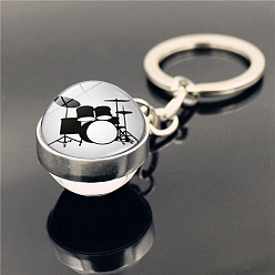 White Musical Instruments Keychain, with Glass Round Pendants, White, 8cm