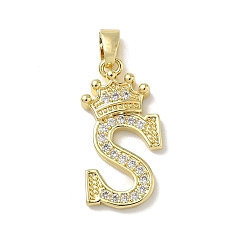 Letter S Латунные микро проложить кубического циркония подвески, без кадмия и без свинца, реальный 18 k позолоченный, Письмо с, 25x13.5x4 мм, отверстие : 5.5x3 мм