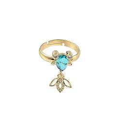Светло-Голубой Регулируемые кольца для женщин с микропаве из латуни и кубическими цирконами, рыба, со стеклом, стойки покрытие, золотые, Небесно-голубой, внутренний диаметр: 17 мм