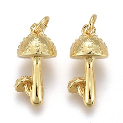 Golden Brass Pendants, Long-Lasting Plated, with Jump Rings, Mushroom, Golden, 16.5x8x8mm, Hole: 4.5x0.8mm