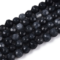 Темно-серый Окрашенные природные белый нефрит бисер пряди, круглые, граненые, темно-серый, 4~4.5 мм, отверстие : 1 мм, около 86~96 шт / нитка, 14.69~14.96'' (37.3~38 см)