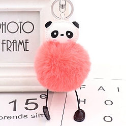 Light Coral Panda Furry Pom-Pom Keychain for Women, Polypropylene Imitation Rabbit Fur Car Charm Bag Pendant, Light Coral, 8cm