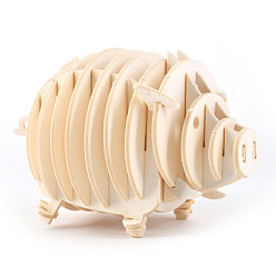 PapayaWhip Pig DIY Wooden Assembly Animal Toys Kits for Boys and Girls, 3D Puzzle Model for Kids, Children Intelligence Toys, PapayaWhip, 17x11cm