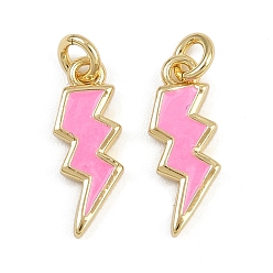Pink Латунь эмаль прелести, молнии, с прыжковых колец, стойки покрытие, реальный 18 k позолоченный, без свинца и без кадмия, долговечный, розовые, 14x5x2 мм, отверстие : 2.2 мм