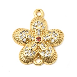 Настоящее золото 18K Латунные микропаве из прозрачных и красных кубических цирконий в виде цветка, соединительные подвески., долговечный, без кадмия и без свинца, стойки покрытие, реальный 18 k позолоченный, 21.5x19x3.5 мм, отверстие : 1.6 мм