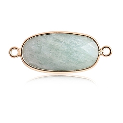Amazonite Natural Amazonite Connector Charms, with Golden Tone Brass Edge, Faceted, Oval Links, 22x12mm