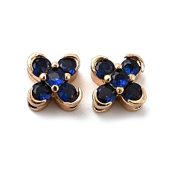 Синий Многожильные звенья из латуни с паве из кубического циркония, клевер, реальный 18 k позолоченный, синие, 6x6x5 мм, отверстие : 1 мм