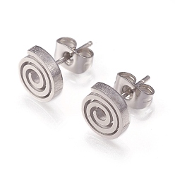 Stainless Steel Color 304 Stainless Steel Stud Earrings, with Ear Nuts, Vortex, Stainless Steel Color, 8~8.5x1.5mm, Pin: 0.8mm, 12pairs/card