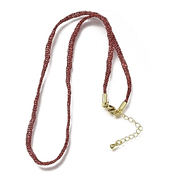 Coconut Brown 3.5MM Polyester Metallic Cord Braided Cord Necklace Making, with Brass Findings and 202 Stainless Steel Lobster Claw Clasps, Long-Lasting Plated, Rack Plating, Golden, Coconut Brown, 16.14 inch(41cm)~18.11 inch(46cm)