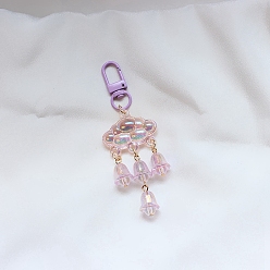 Medium Orchid Transparent Acrylic Cloud and Bell Shape Tassels Keychain, with Clasp, Medium Orchid, 60~70mm