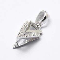 Platinum Rhodium Plated 925 Sterling Silver Micro Pave Cubic Zirconia Pendant Bails, Ice Pick & Pinch Bails, Triangle, Platinum, 13x7x8mm, Hole: 2.5x3mm, Pin: 1mm