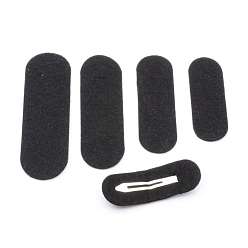 Black Non-woven Oval Snap Hair Clips Findings, Felt Pads Patches Appliques Non-Slip Barrettes Hair Accessories, Black, 58x22mm