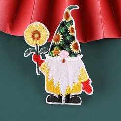 Flower Christmas Santa Claus Computerized Embroidery Cloth Self Adhesive Patches, Stick On Patch, Costume Accessories, Appliques, Dark Green, 60~80x39~55mm