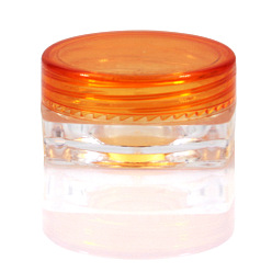 Orange Transparent Plastic Empty Portable Facial Cream Jar, Tiny Makeup Sample Containers, with Screw Lid, Square, Orange & Clear, 3x1.5cm, Capacity: 3g