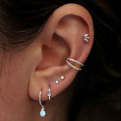 Нержавеющая Сталь Цвет 316 хирургическая нержавеющая сталь с микропаве прозрачного кубического циркония 2 серьги-кольца для хряща, цвет нержавеющей стали, 6 мм, штифты : 1.2 мм