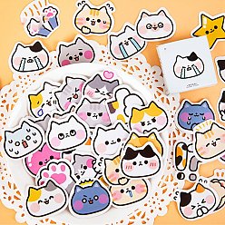 Cat Shape Kitten Head Theme PVC Cartoon Stickers, Self-adhesive Waterproof Decals, for Suitcase, Skateboard, Refrigerator, Helmet, Mobile Phone Shell, Cat Pattern, 40x40mm, 45pcs/set