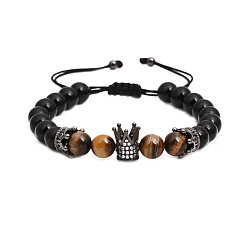 Crown Handmade Agate Beaded Wolf Lion Skull Bracelet with Lace for Men