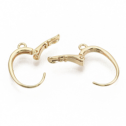 Real 18K Gold Plated Brass Leverback Earring Findings, Nickel Free, Real 18K Gold Plated, with Loop 19.5~20.5x12.5x3.5mm, Hole: 1.5mm, Pin: 0.8mm