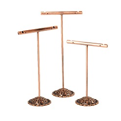 Red Copper T Bar Iron Earring Displays Sets, Jewelry Display Rack, Jewelry Tree Stand, Red Copper, 90~125x60x34mm