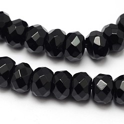 Black Onyx Natural Black Onyx Beads Strands, Faceted Rondelle, Dyed & Heated, 8x5mm, Hole: 1mm, about 76pcs/strand, 14.7 inch