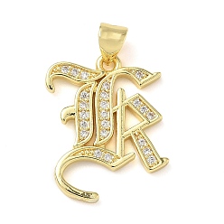 Letter K Латунные микро проложить кубического циркония подвески, стойки покрытие, без свинца и без кадмия, долговечный, реальный 18 k позолоченный, буквы, Письмо K, 22.5x16.5x1.8 мм, отверстие : 3.5x5 мм