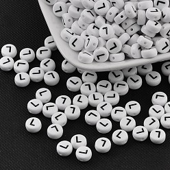 Letter L Acrylic Beads, with Horizontal Hole, Letter, Flat Round, Letter.L, 7x4mm, Hole: 1mm, about 3500pcs/500g