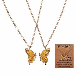 Yellow 2Pcs Matching Butterfly Pendant Necklaces Set, 316 Surgical Stainless Steel Couple Necklace for Mother Daughter Friends, Light Gold, Yellow, 17.72 inch(45cm)