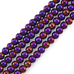 Indigo Electroplate Glass Beads Strands, Round, Indigo, 3mm, Hole: 0.8mm, about 128~138pcs/strand, 13.39 inch~15.28 inch(34~38.8cm)