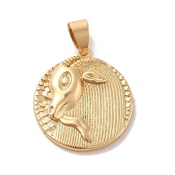 Capricorn Real 18K Gold Plated Zodiac Theme Brass Pendants, Capricorn, 22.5~23x20.5~21x2~3mm, Hole: 6x4mm