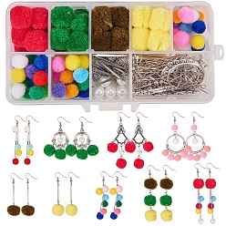 Mixed Color SUNNYCLUE DIY Earring Making, with DIY Doll Craft Pom Pom Balls, Tibetan Style Alloy Chandelier Components and Brass Earring Hooks, Mixed Color, 13.5x7x3cm