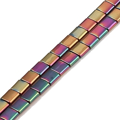Rainbow Plated Electroplated Non-magnetic Synthetic Hematite Beads Strands, Square, 2-Hole, Rainbow Plated, 5x5x2mm, Hole: 0.8mm, about 74pcs/strand, 15.75 inch(40cm)