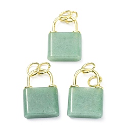 Green Aventurine Natural Green Aventurine Pendants, with Golden Brass Findings and Jump Rings, Cadmium Free & Lead Free, Lock, 27x18x5.5mm, Hole: 6mm