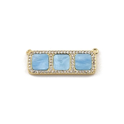 Light Sky Blue Brass Micro Pave Clear Cubic Zirconia Connector Charms, with Resin, Rectangle with Square Links, Rack Plating, Long-Lasting Plated, Cadmium Free & Lead Free, Real 18K Gold Plated, Light Sky Blue, 12x32x3mm, Hole: 1mm