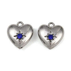 Кобальт 304 прелести нержавеющей стали, со стразами, шарма сердца, кобальт, 13.5x12.5x5.5 мм, отверстие : 1.5 мм