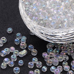 Clear 6/0 Glass Seed Beads, Trans.Colours Rainbow, Clear, about 4mm in diameter, hole: 1mm, about 4500pcs/pound