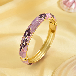 Lilac Enamel Flower Bangle, Real 18K Gold Plated Zinc Alloy Hinged Bangle, Lilac, Inner Diameter: 2-3/8 inch(6cm)