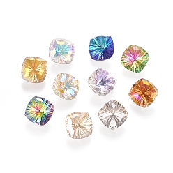 Mixed Color Glass Rhinestone Cabochons, Pointed Back Plated, Faceted, Square, Mixed Color, 10x10x6mm