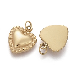 Golden Ion Plating(IP) 304 Stainless Steel Charms, with Jump Ring, heart, Golden, 11.5x9.5x2.5mm, Hole: 2.5mm