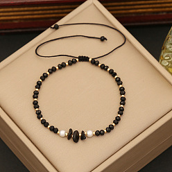 Black Onyx Женские плетеные браслеты из натурального черного оникса в стиле бохо, со стеклянными бусинами и жемчугом
