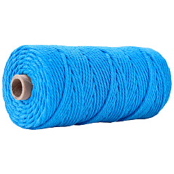 Dodger Blue Cotton String Threads for Crafts Knitting Making, Dodger Blue, 3mm, about 109.36 Yards(100m)/Roll