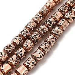Copper Plated Electroplated Natural Lava Rock Beads Strands, Column, Copper Plated, 5x4mm, Hole: 1mm, about 80~83pcs/strand, 15.75~15.87 inch(40~40.3cm)
