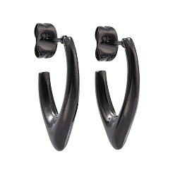 Черный Цвет Металла 304 v-образные серьги-гвоздики из нержавеющей стали, полукруглые серьги для женщин, металлический черный , 21.5x13x3 мм, штифты : 0.9 мм