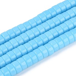 Светло-Голубой Непрозрачные сплошные цветные стеклянные бусины, плоско-круглые, Небесно-голубой, 6~6.5x3~3.5 мм, отверстие : 0.8 мм, около 114~116 шт / нитка, 14.76~14.96 дюйм (37.5~38 см)